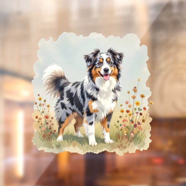 Australian Shepherd Dog Merle Long Tail Window Cling (Sheet 2)