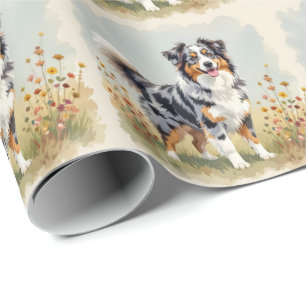 Australian Shepherd Dog Merle Long Tail Wrapping Paper
