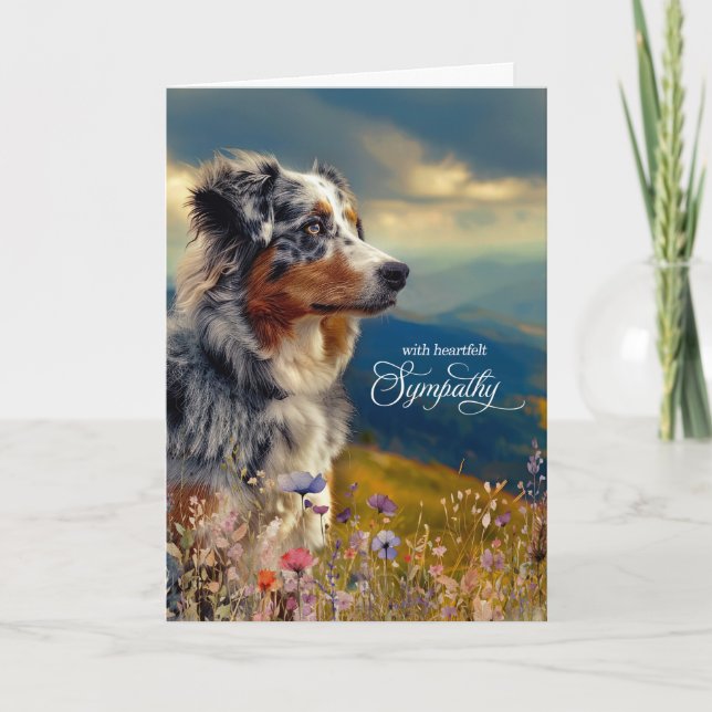 Australian Shepherd Dog Mountain Pet Sympathy Card (Front)