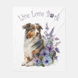 Australian Shepherd Dog Mum Floral Fleece Blanket