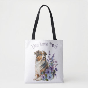 Australian Shepherd Dog Mum Floral Tote Bag