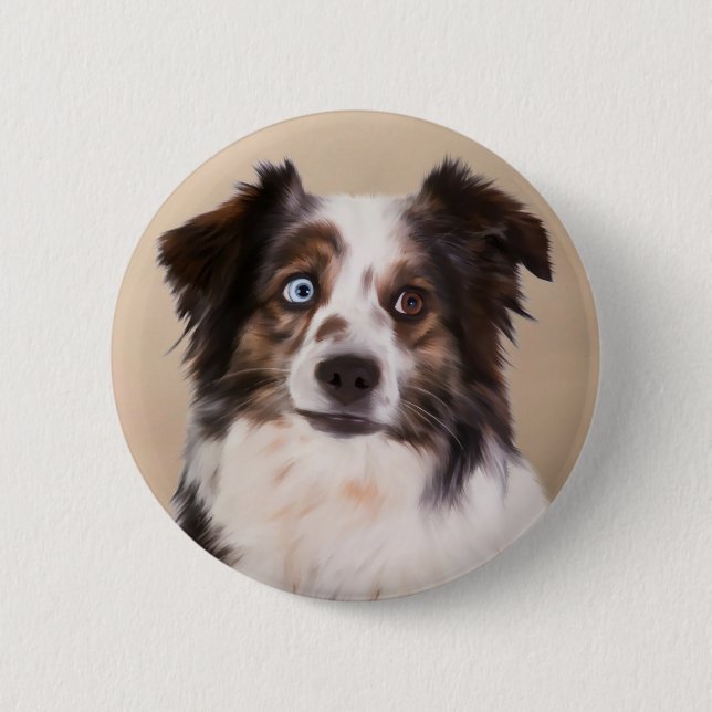 Australian Shepherd Dog Oil Painting Art 6 Cm Round Badge (Front)
