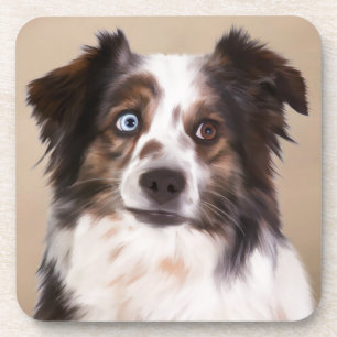 Australian Shepherd Dog Oil Painting Art Coaster