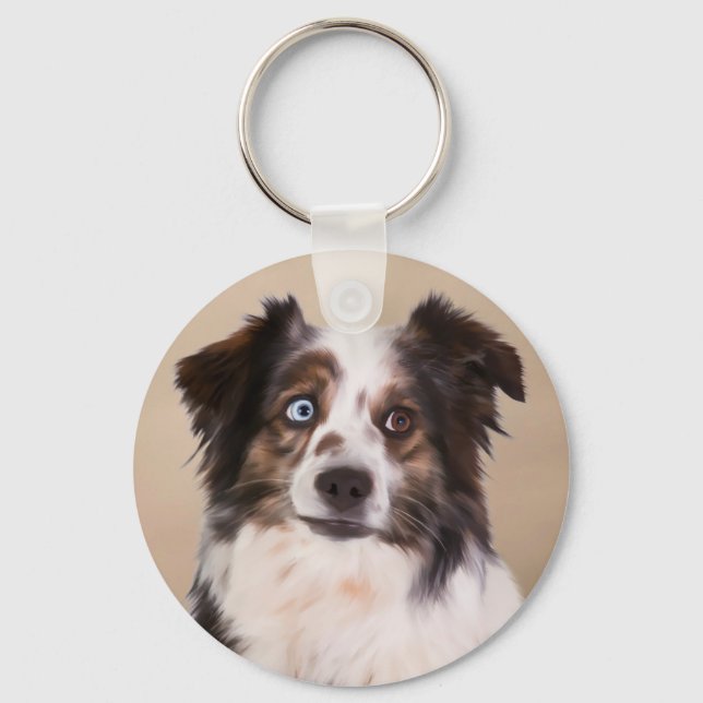 Australian Shepherd Dog Oil Painting Art Key Ring (Front)