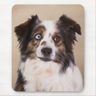 Australian Shepherd Dog Oil Painting Art Mouse Mat
