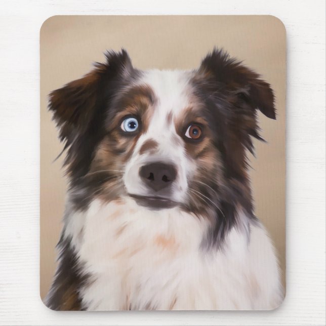 Australian Shepherd Dog Oil Painting Art Mouse Mat (Front)