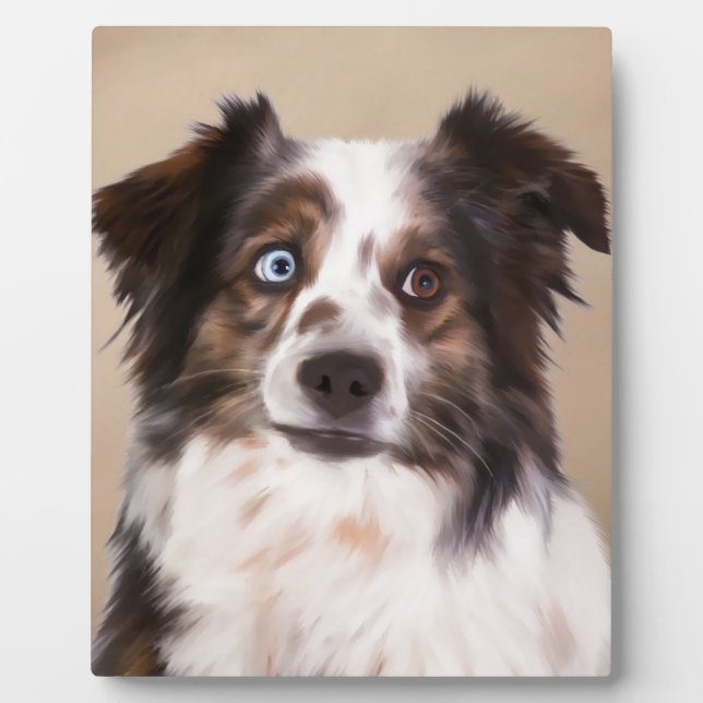 Australian Shepherd Dog Oil Painting Art Plaque (Front)
