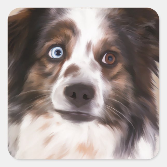 Australian Shepherd Dog Oil Painting Art Square Sticker (Front)