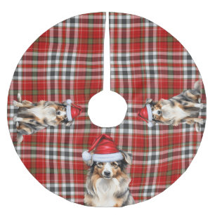 Australian Shepherd Dog on Plaid Holiday Brushed Polyester Tree Skirt