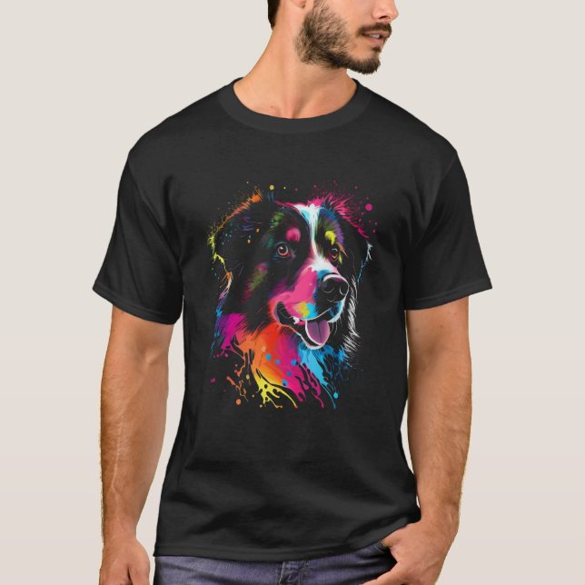 Australian Shepherd Dog Painting Watercolor Paint  T-Shirt (Front)