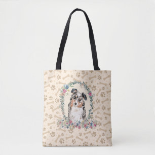 Australian Shepherd Dog Paw Print & Dog Bone Cute  Tote Bag