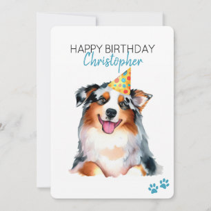 Australian Shepherd Dog Personalise Happy Birthday Card