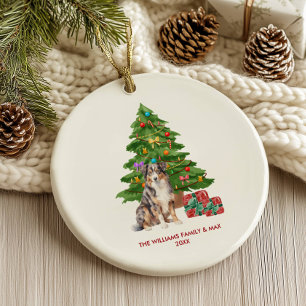 Australian Shepherd Dog Personalised Christmas Ceramic Tree Decoration