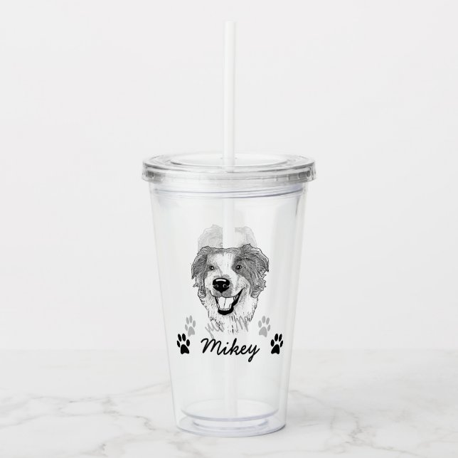 Australian Shepherd Dog Personalised Drawing Acrylic Tumbler (Front)