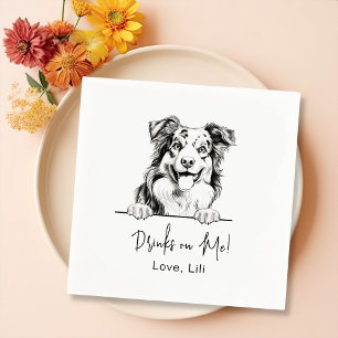 Australian Shepherd Dog Personalised Drinks On Me Napkin