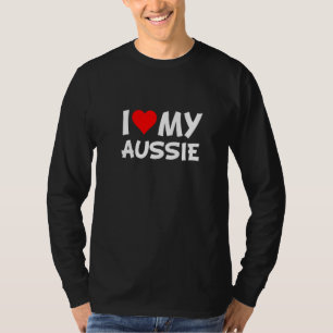 Australian Shepherd Dog Red Heart I Love My Aussie T-Shirt