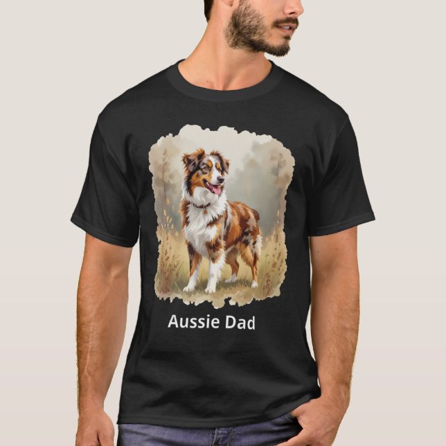 Australian Shepherd Dog Red Merle Aussie Dad T-Shirt (Front)