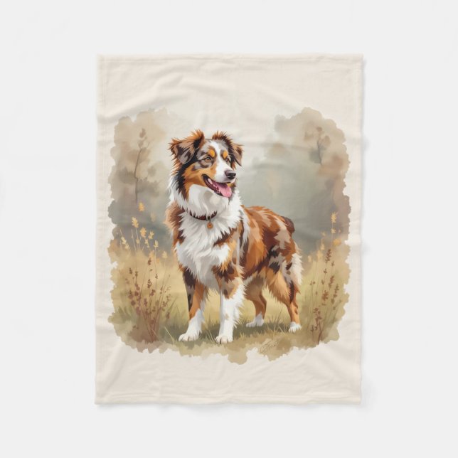 Australian Shepherd Dog Red Merle Aussie Fleece Blanket (Front)