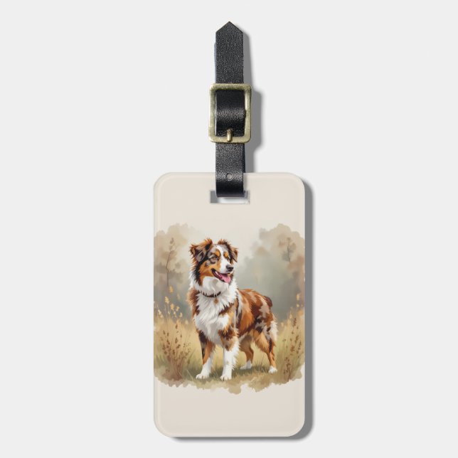 Australian Shepherd Dog Red Merle Aussie Luggage Tag (Front Vertical)