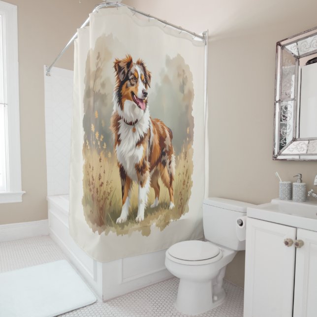 Australian Shepherd Dog Red Merle Aussie Shower Curtain (In Situ)