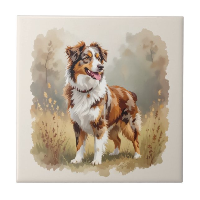 Australian Shepherd Dog Red Merle Aussie Tile (Front)
