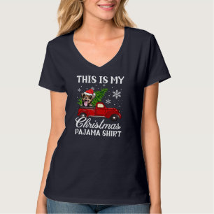 Australian Shepherd Dog Riding Red Truck With Chri T-Shirt