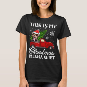Australian Shepherd Dog Riding Red Truck With Chri T-Shirt