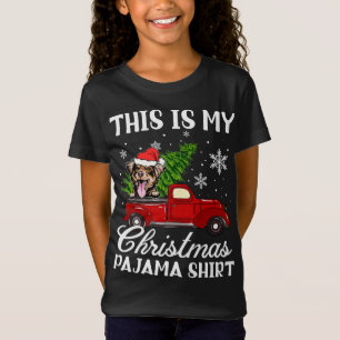 Australian Shepherd Dog Riding Red Truck With Chri T-Shirt