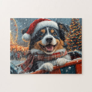 Australian Shepherd Dog Roller Coaster Christmas Jigsaw Puzzle