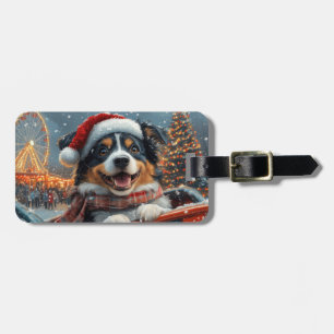 Australian Shepherd Dog Roller Coaster Christmas Luggage Tag