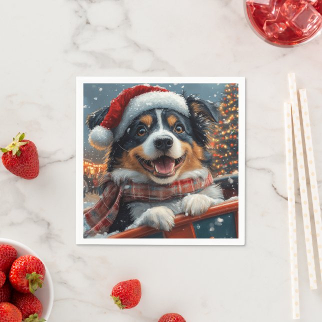 Australian Shepherd Dog Roller Coaster Christmas Napkin (Insitu)