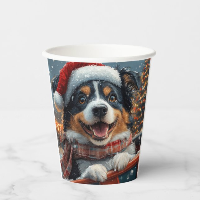 Australian Shepherd Dog Roller Coaster Christmas Paper Cups (Front)