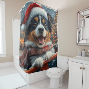 Australian Shepherd Dog Roller Coaster Christmas Shower Curtain