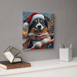 Australian Shepherd Dog Roller Coaster Christmas Square Wall Clock