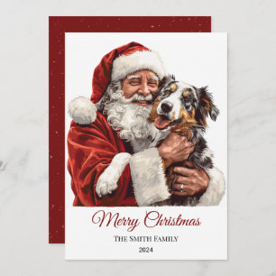 Australian Shepherd Dog Santa Claus Christmas Holiday Card