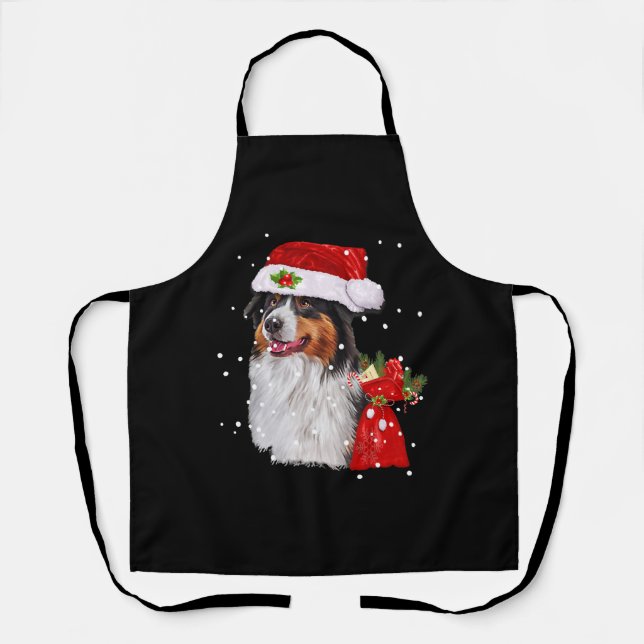 Australian Shepherd Dog Santa Hat Christmas Apron (Front)