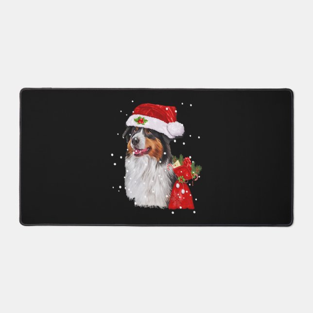Australian Shepherd Dog Santa Hat Christmas Desk Mat (Front)