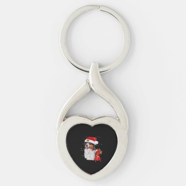 Australian Shepherd Dog Santa Hat Christmas Key Ring (Front)