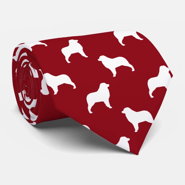Australian Shepherd Dog Silhouettes Pattern Red Tie (Rolled)