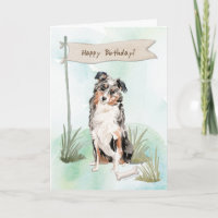Australian Shepherd Dog Under Birthday Sign