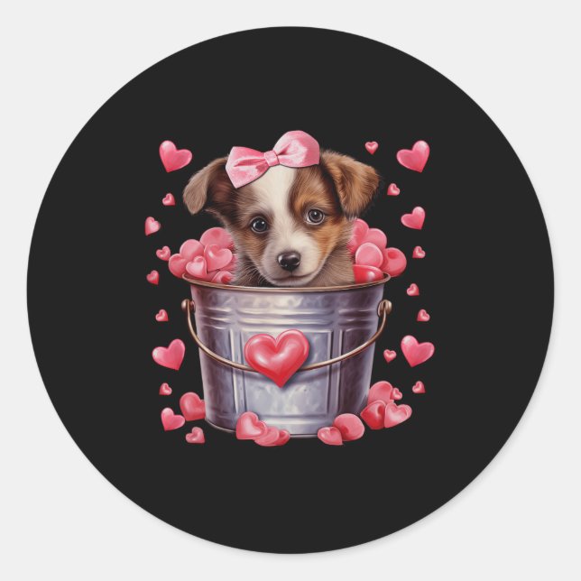 Australian Shepherd Dog Valentines Puppy Love Hear Classic Round Sticker (Front)