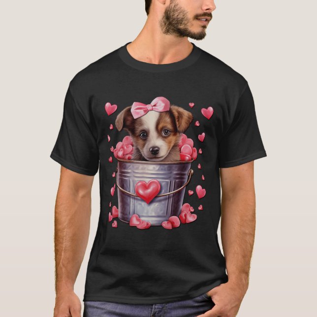 Australian Shepherd Dog Valentines Puppy Love Hear T-Shirt (Front)