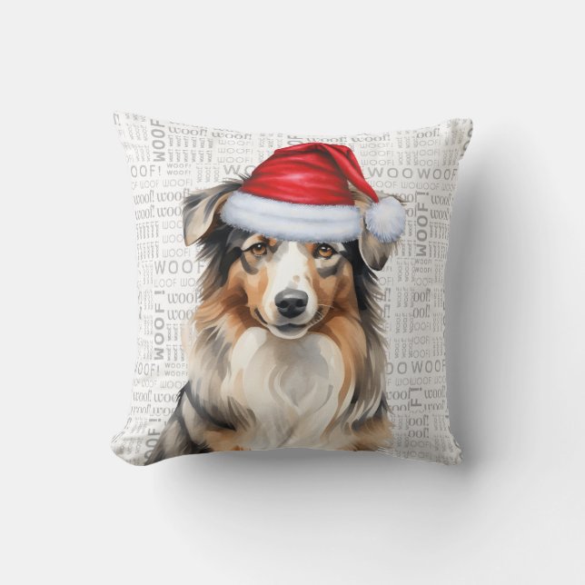 Australian Shepherd Dog Watercolor Christmas Cushion (Front)