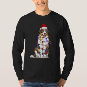 Australian Shepherd Dog Wearing Christmas Hat Ligh T-Shirt