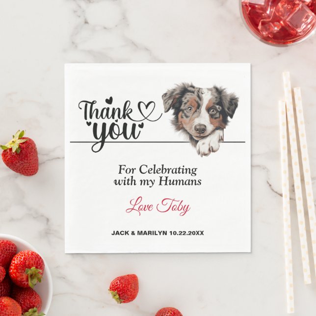 Australian Shepherd Dog Wedding Cocktail Napkin (Insitu)