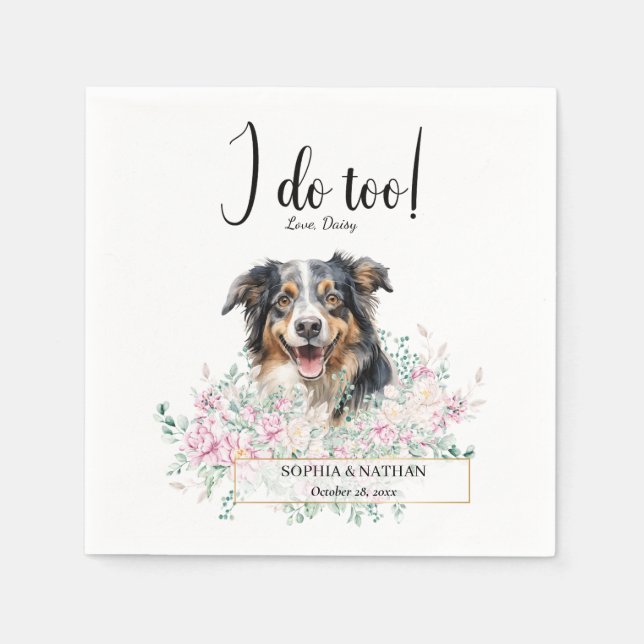 Australian Shepherd Dog Wedding Cocktail Napkins (Front)