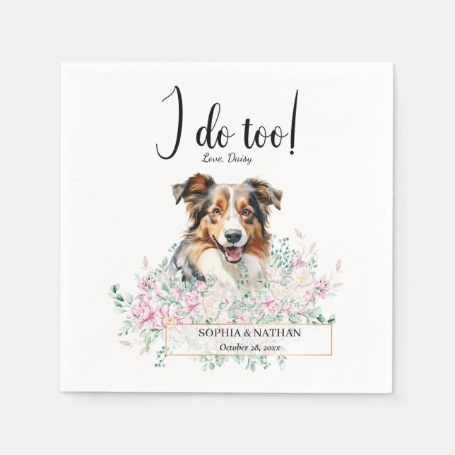 Australian Shepherd Dog Wedding Cocktail Napkins (Front)