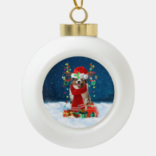 Australian Shepherd dog with Christmas gifts Ceramic Ball Christmas Ornament