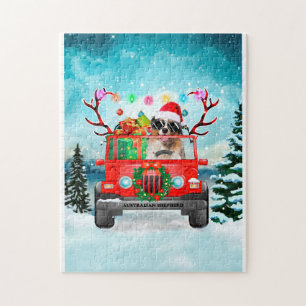 Australian Shepherd dog with Christmas gifts Jigsaw Puzzle