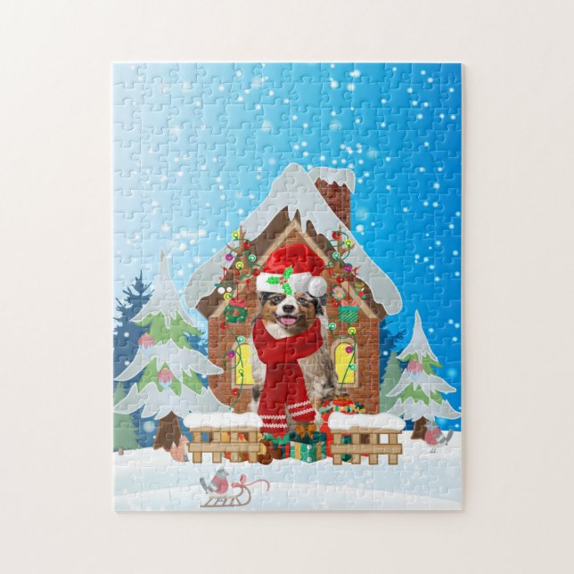 Australian Shepherd dog with Christmas gifts Jigsaw Puzzle (Vertical)